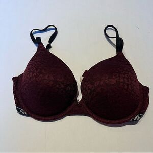 PINK Bra 32DD Push up Burgundy with black trim